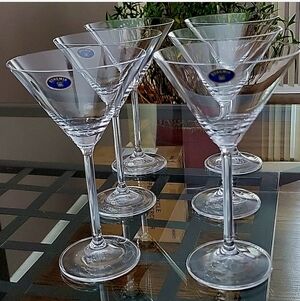 Set 6 Bohemia Czech Lead Crystal Martini Glasses  Glassware 7 1/2" Tall Vintage